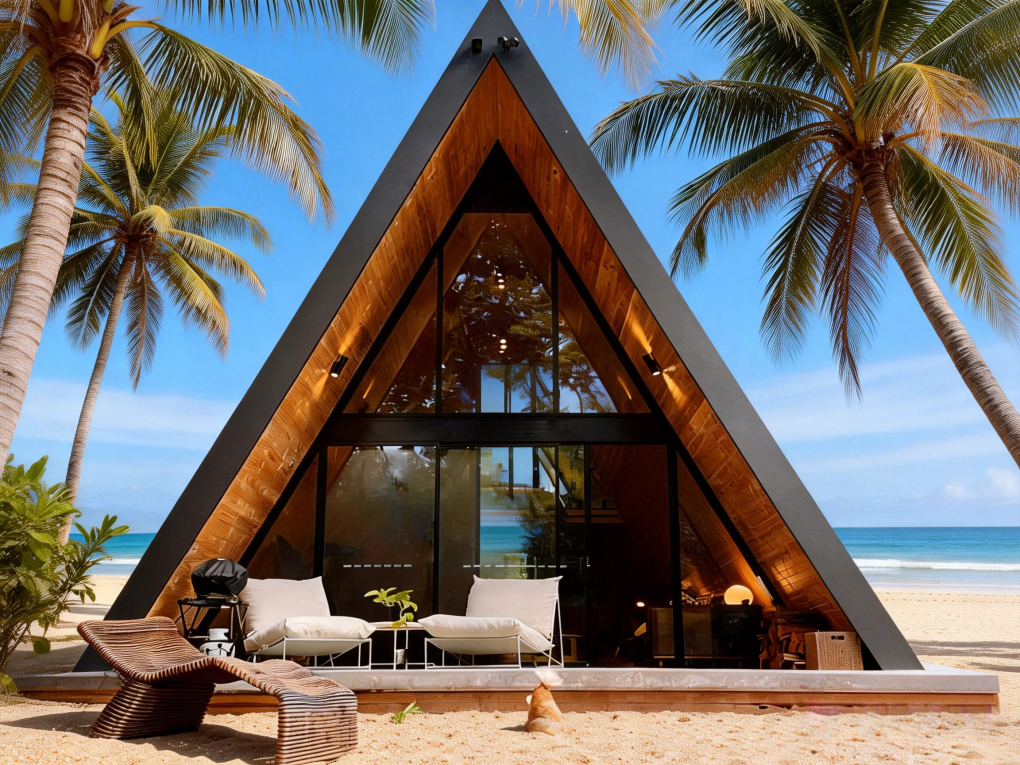 Prefab Triangular Garden Home Steel Structure Wooden Cottage Pod Prefabricated House