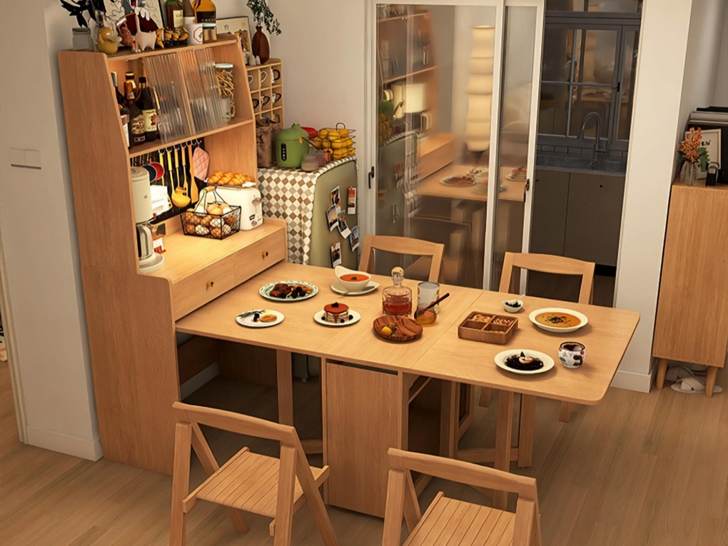Extendable Foldable Kitchen Island Dining Table with Detachable Storage Cabinet