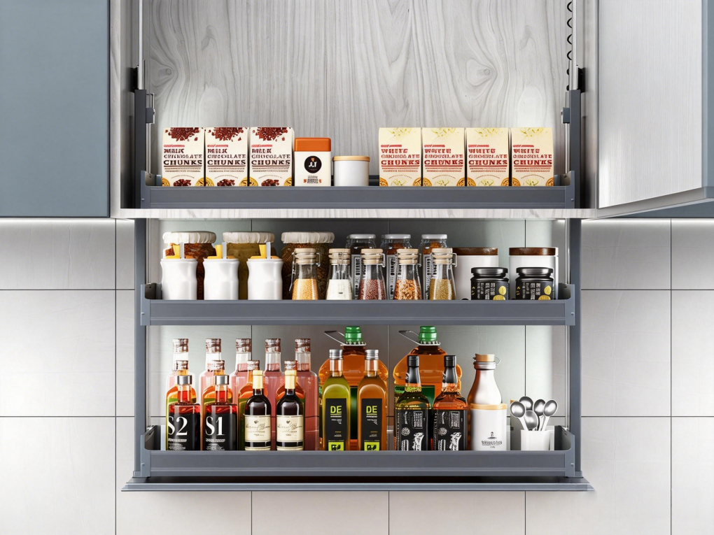 Smart Electric Lift-Up Kitchen Cabinet with 3-Layer Storage Touch and Voice Control System